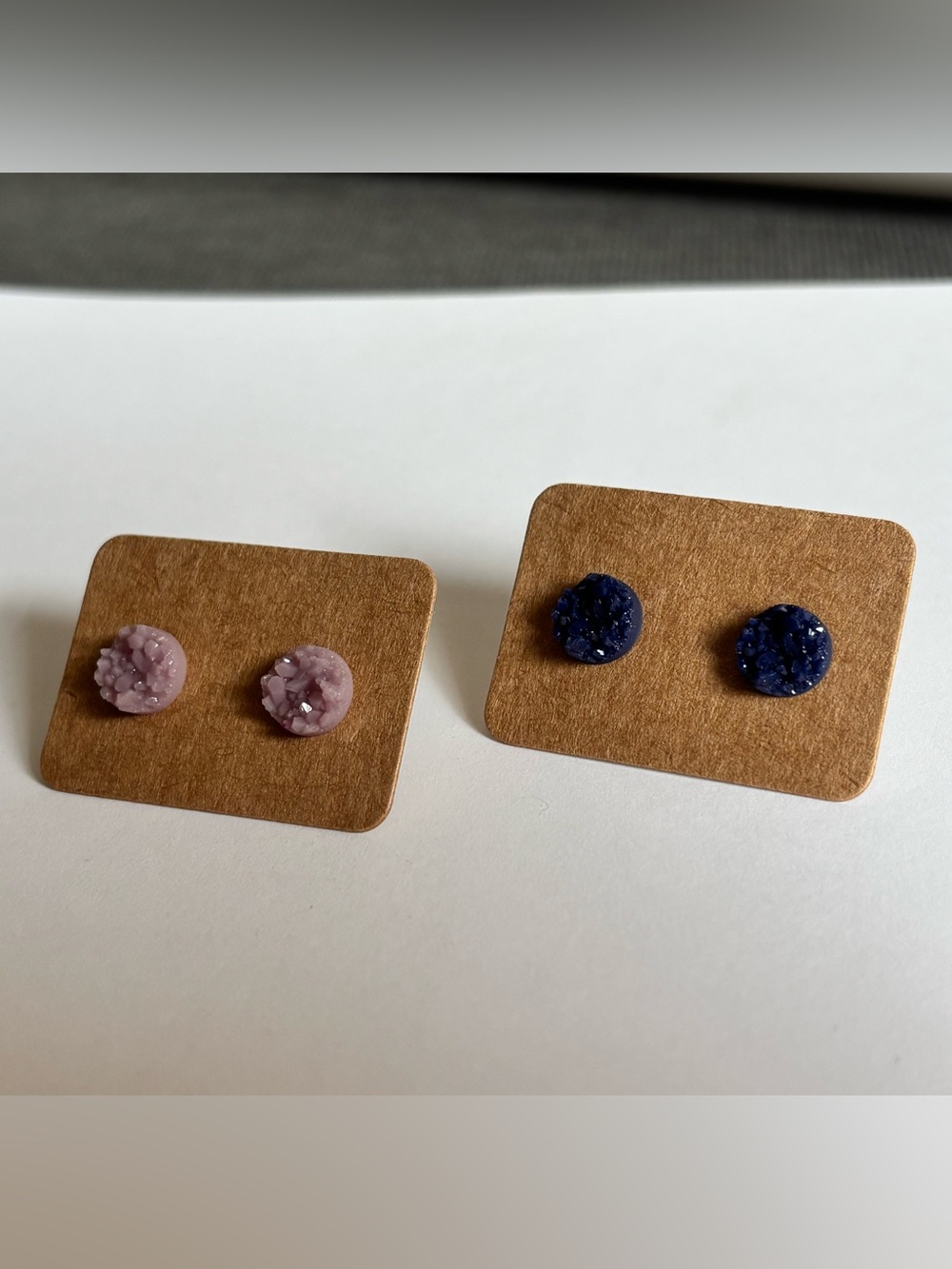 2 Pair Druzy-Style Stud Earrings Navy Blue & Lavender